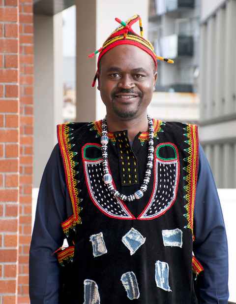Bernard Sama in traditional Cameroonian dress on his graduation day.