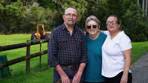 Steroid study participant Charlie, Sue and Amanda Wright outside their home in Auckland