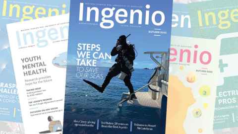 Ingenio covers with a diver diving off the Marine Researc vessel