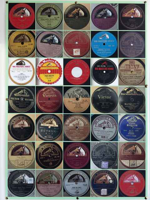 Some of the LP labels Paul has on his office wall, from his late father's LP collection. 