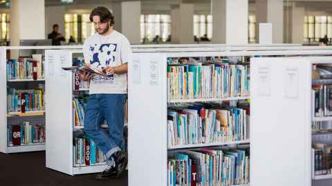 Student talking and smiling