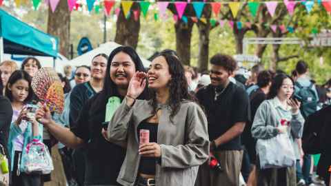 Happy students in Alfred Street at O'Week 2025