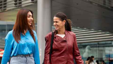 Students talking to each other.