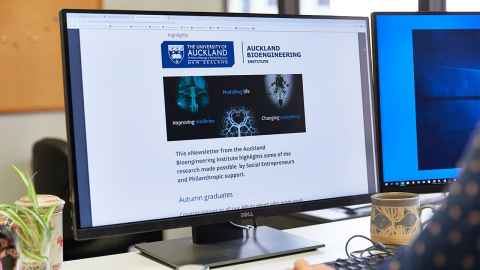 Computer screen showing the Auckland Bioengineering Institute newsletter