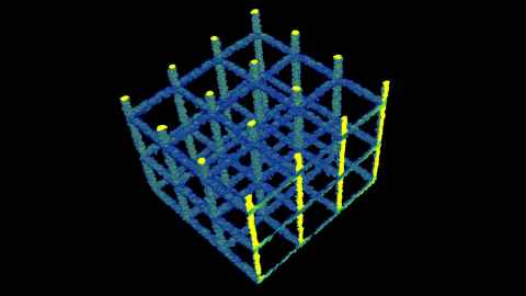 3D printed titanium wire cube by Dane Gerneke - 3D printing is not as smooth as people think.  MicroCT shows the lumpy nature of the fine wires. Virtual sectioning (yellow highlights) reveal the shape variations.