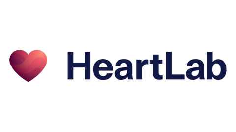Heartlab log in dark blue with a gradient heart at the front