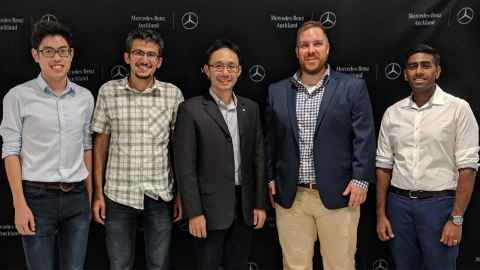 Alex Chan, Saeed Alighaleh, Leo Cheng, Tim Angeli and Nira Paskaranandavadivel at Mercedes-Benz Auckland.