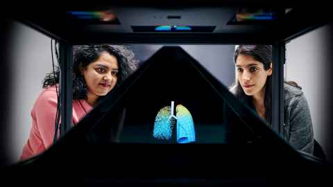 ABI students studying a hologram of the lung