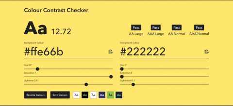 screengrab of a colour contrast checker with yellow background