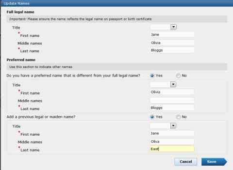 Screenshot of a registration page
