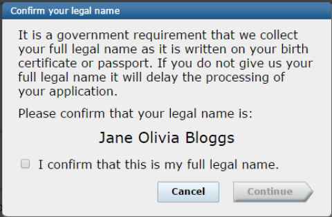 Screenshot of a confirmation message on a registration page
