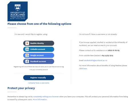 Screenshot of a registration page