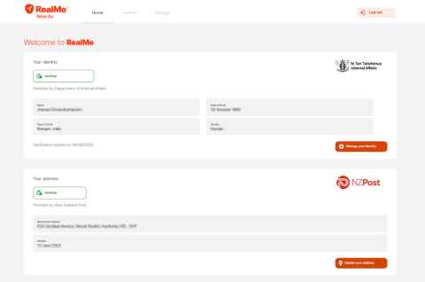 Example of a RealMe verified identity record