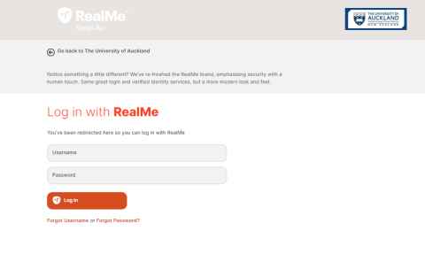 Screenshot of a RealMe login page