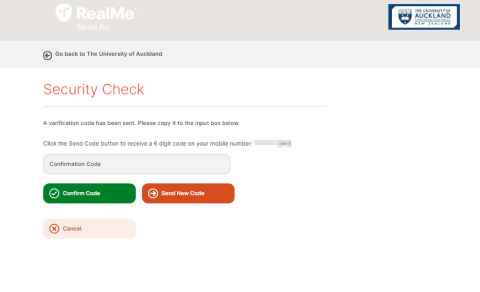 Screenshot of a RealMe security check page