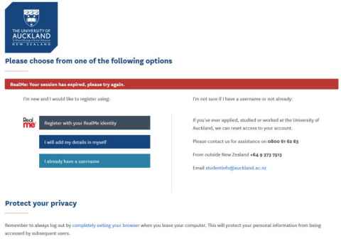 Screenshot of an expiry message on a registration page