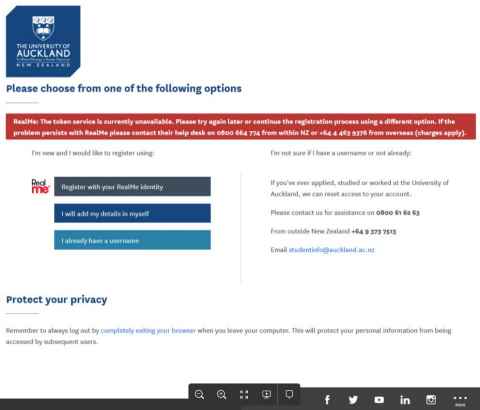 Screenshot of a registration page