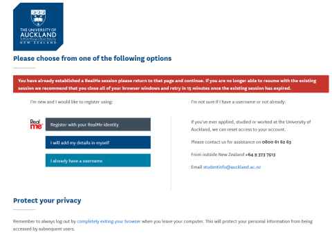 Screenshot of a registration page