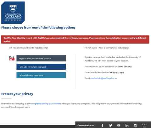 Screenshot of a registration page