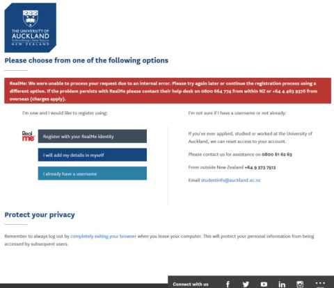 Screenshot of a registration page