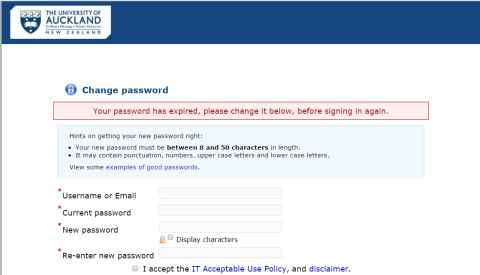 Screenshot of an expired password error message.