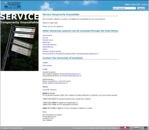Screenshot of a "Service Temporarily Unavailable" message.