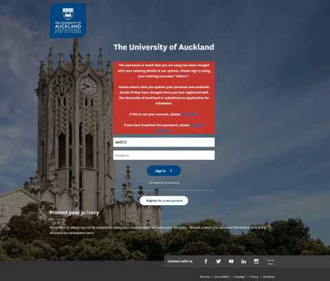 Screenshot of a message saying "The username you are using has been matched to an existing identity."