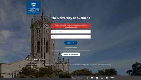 Screenshot of the message "The combination of username and password you have entered is incorrect"