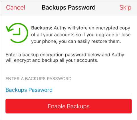 Screenshot of Backups Password