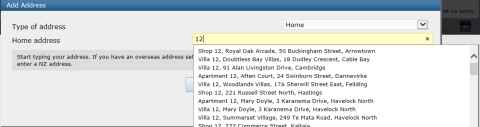 Screenshot of Add Address page