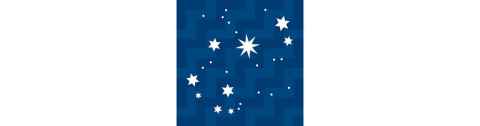 Icon consists of a constellation of six six-point stars of varying sizes, with one larger eight-point star. Background is an ascending diagonal two-tone zig-zag or poutama step pattern.