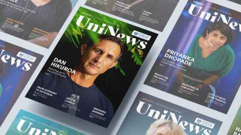 The cover of July UniNews, featuring Dan Hikuroa.