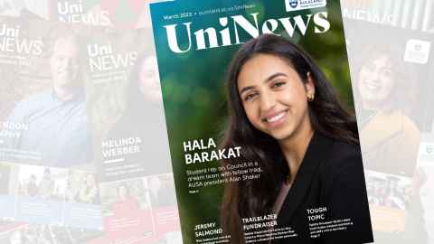 March 2023 UniNews cover showing Hala Barakat