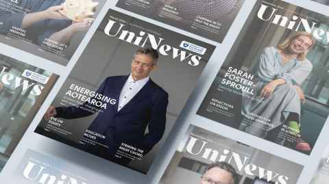 March 2024 UniNews cover showing Prof Emilson Silva and a compilation of past covers
