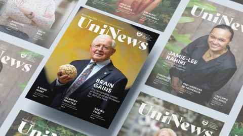 The cover of November UniNews, featuring Sir Richard Faull.