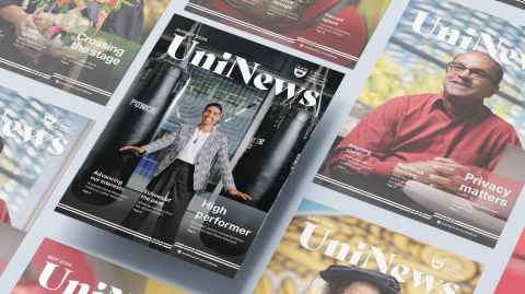The cover of August 2026 UniNews, featuring Alexis Pritchard.
