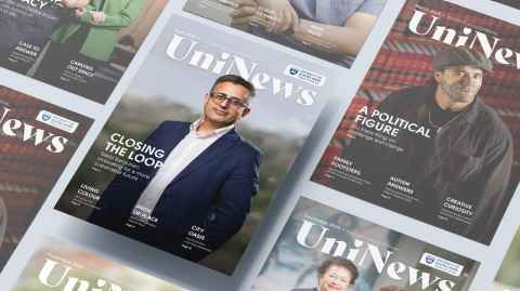 The cover of April UniNews, featuring Professor Saeid Baroutian