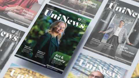 The cover of September 2026 UniNews, featuring Professor Erin Griffey.
