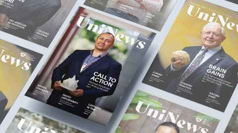 The cover of March UniNews, featuring Michael Steedman