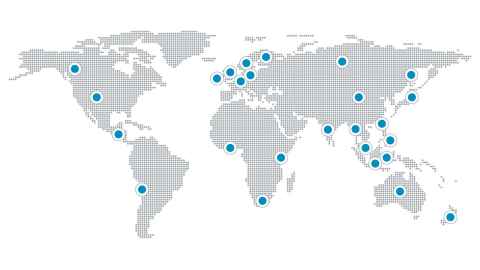 International Central Networks and Partnerships Grant map showing places for academic and professional staff to visit our international network and strategic partners.