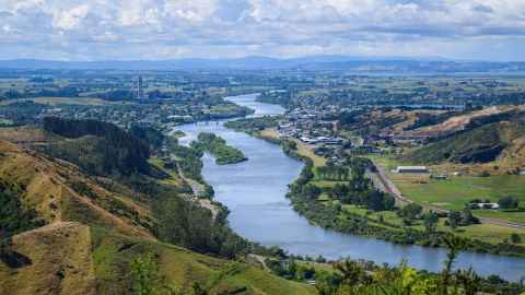 The Waikato River, with Huntly in the background