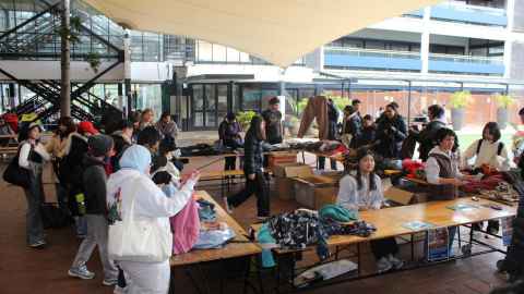 Students at the winter warmer clothes drive 2025, held in the University quad