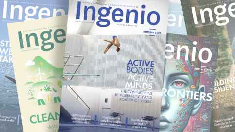 Covers of past Ingenio magazines in a stack