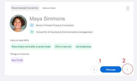 A screenshot with a profile and the words "Recommended connection" at the top".