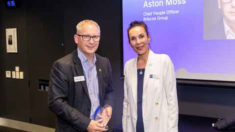 Interim Dean, Professor Carla Houkamau with Aston Moss, Chief People Officer at Briscoe Group