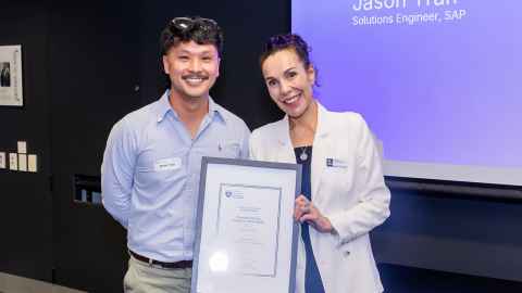 Acting Dean, Professor Carla Houkamau with Jason Tran, Solutions Engineer at SAP