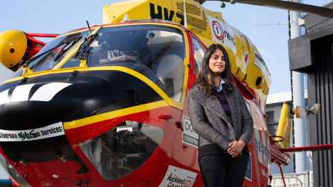 Shradha Khiani with rescue helicopter