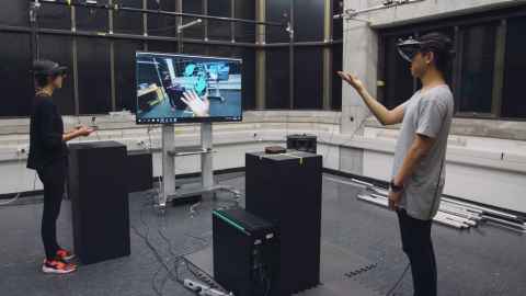 Students inside an augmented reality studio
