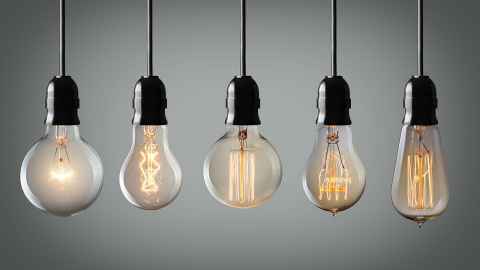 Five hanging lightbulbs 