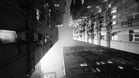 Photo of high rise buildings in Hong Kong in black and white
